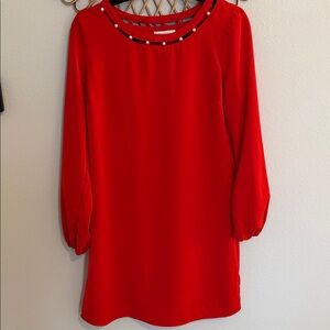 Skies Are Blue Red Long Sleeve Dress
